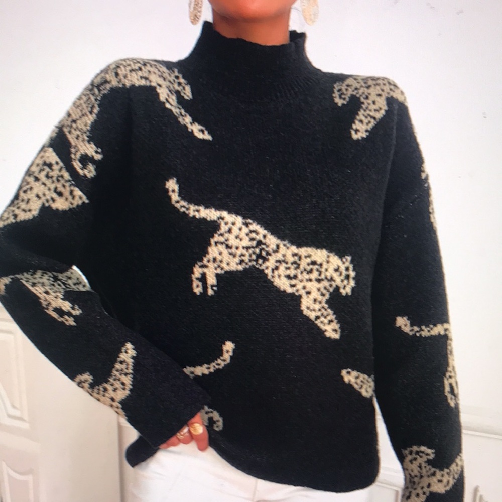 Leopard Print Black Sweater - Picture 4 of 6